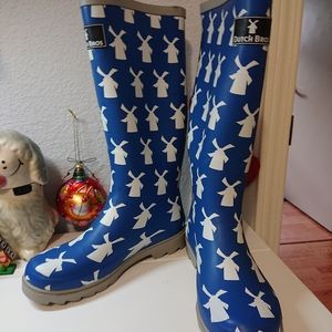 Dutch Bros Tall Blue Windmill Rain Boots 37 7